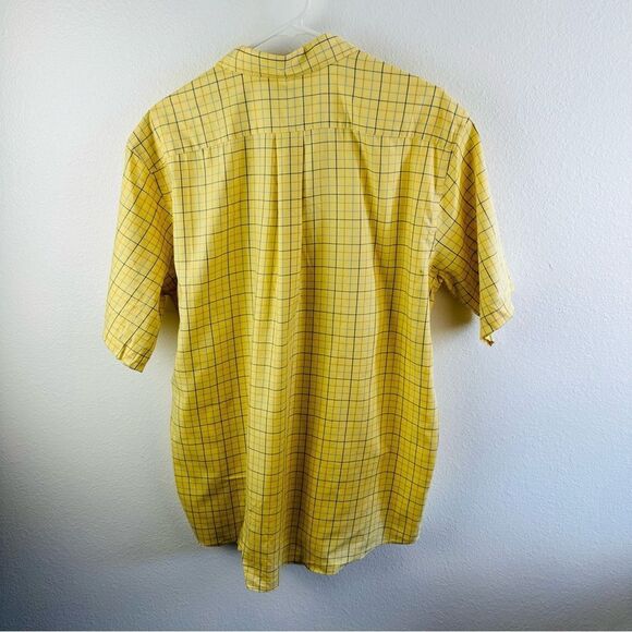 LL Bean Yellow Blue Plaid Short Sleeve Button Wrinkle Free Shirt Men’s Size L - Picture 3 of 3